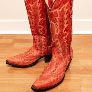 Red Leather Cowboy Boots (Size 9); Brand New